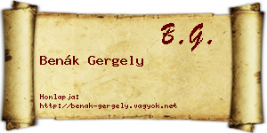 Benák Gergely névjegykártya